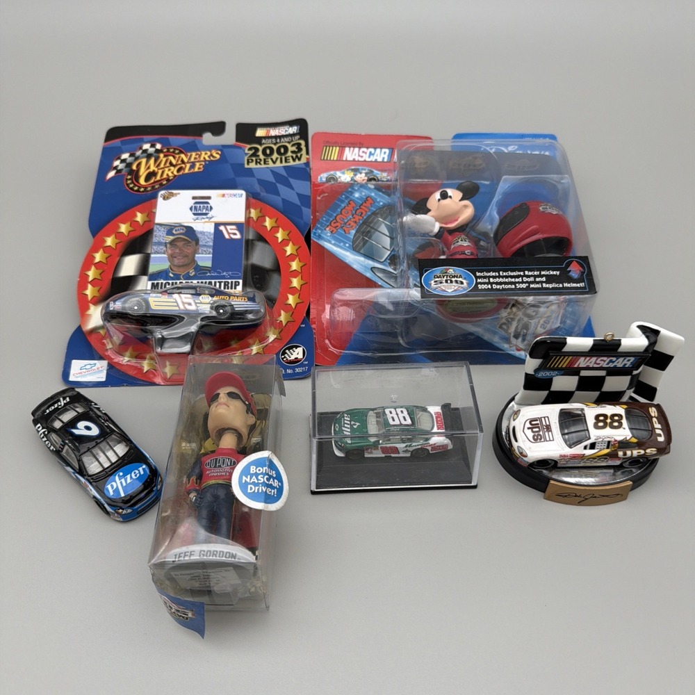 NASCAR /DISNEY small Bobbleheads and Hot wheels collectors. Different items.
